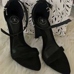 Black suede strap high heels —  3 to 4 inches